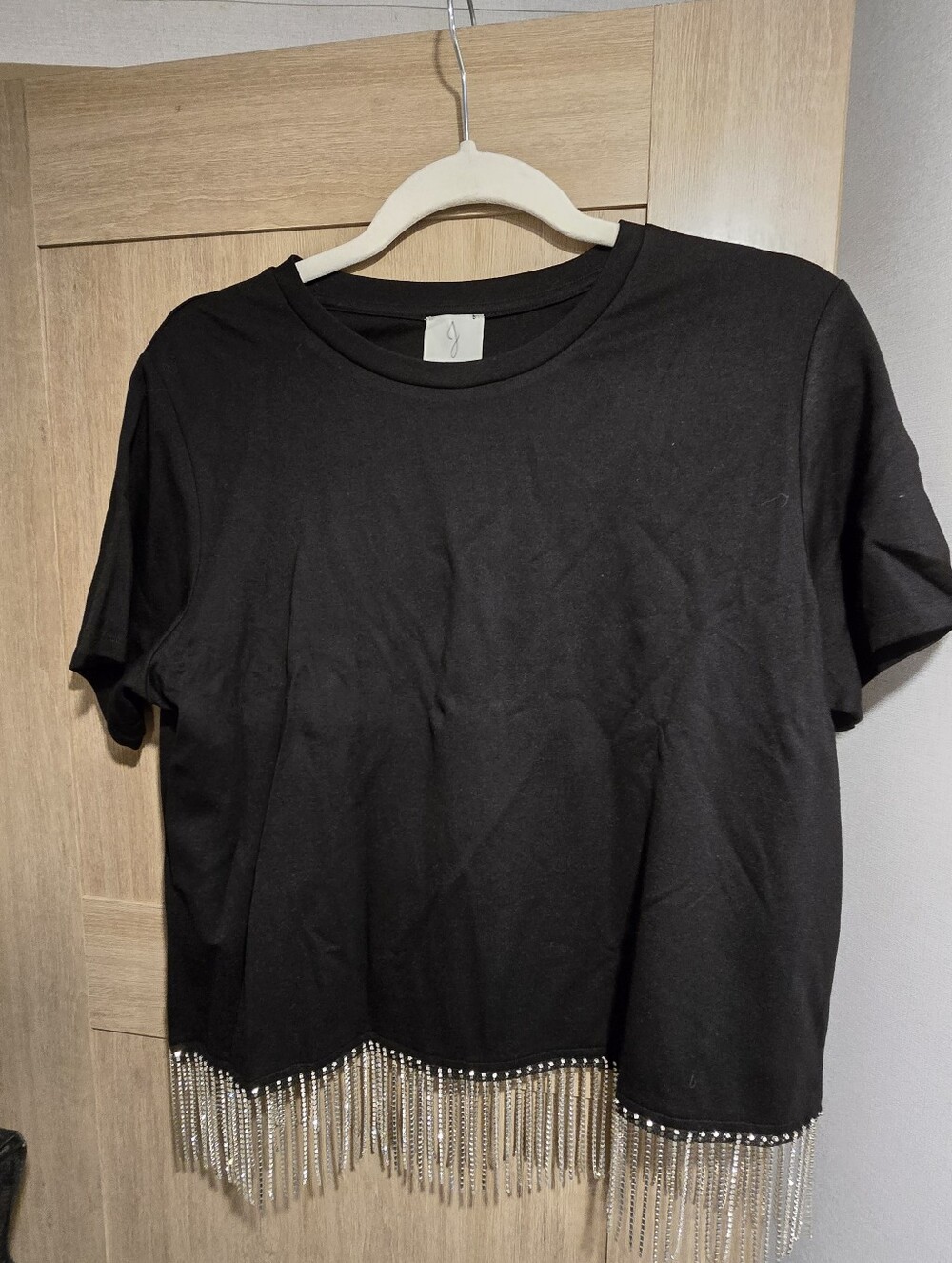 Joie Black Short Sleeve Top with Metallic Fringe